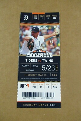 DETROIT TIGERS VS MINNESOTA TWINS 5/23/2013 FULL TICKET ~JOSH WILLINGHAM (2 HRs)
