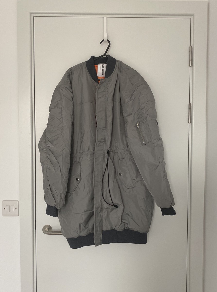 COLLUSION Unisex longline bomber jacket with drawcord details in