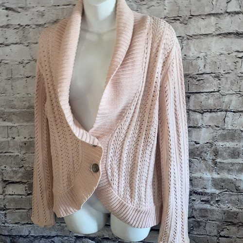 J Jill Womens Cardigan Sweater M Pink 2 Button Knit Shawl Collar A16 - Picture 5 of 12