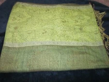 GREEN PRINT 28" BY 70" PASHMINA SCARF, WRAP, NEW, # 534