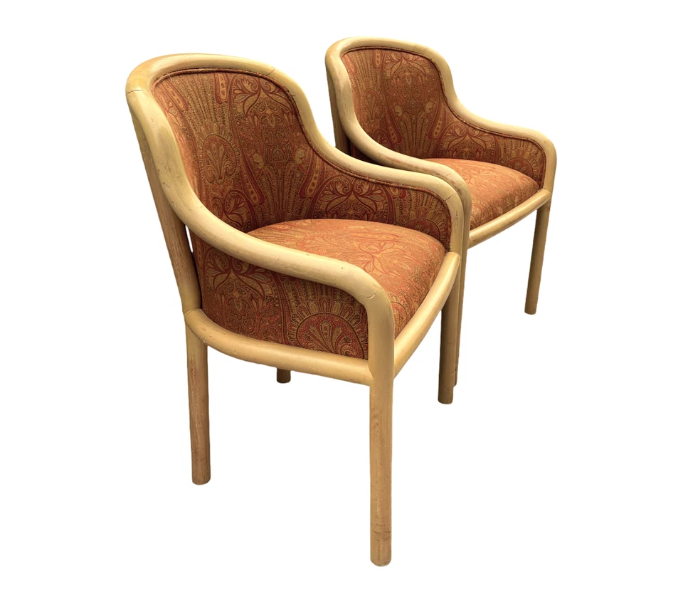 KARL SPRINGER Par de Sillones KS106 Madera Curvada Seda Paisley - Envío en UShip Foto 4 de 4