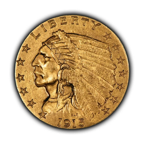 1915 G$2.50 Indian Head Gold Quarter Eagle - Some Luster - AU - SKU-G2718