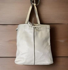 Banana Republic Tote Bag Portfolio Pebbled Leather Cream Soft Italian Boho Chic