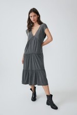 ZARA Woman Gray RUFFLED MIDI DRESS Sleeveless Washed Effect V-Neck 0962/850 S