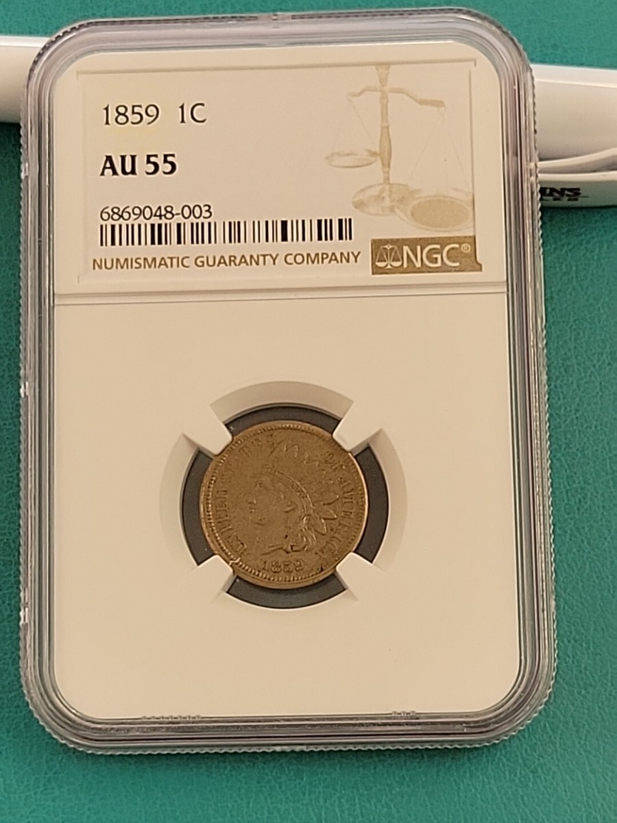 1859 Copper-Nickel Indian Cent Penny 1C NGC AU 55 AU55 ABOUT