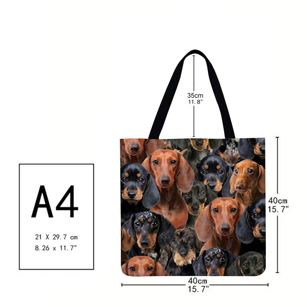 Dogs Printed Shoulder Shopping Bag Casual Large Tote Handbag (40*40cm