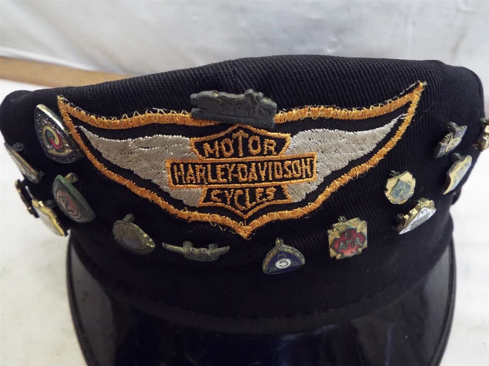 Vintage Harley Davidson Motorcycles Captains Hat AMA Pins Bike Cap - Image 2 of 4
