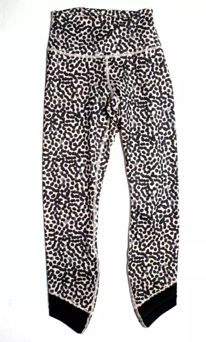 Lululemon Beige Black Dotted Leopard Print Mesh Crop Leggings Womens 4?