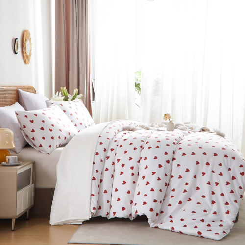 Heart Comforter Set Twin Size Kawaii Red Heart Pattern Comforter Kids Girls Cute - Picture 3 of 12