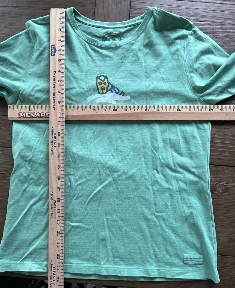 Camisa Life Is Good Verde Mujer Manga Larga Perro Bajo el Clima Talla Mediana M Foto 4 de 4