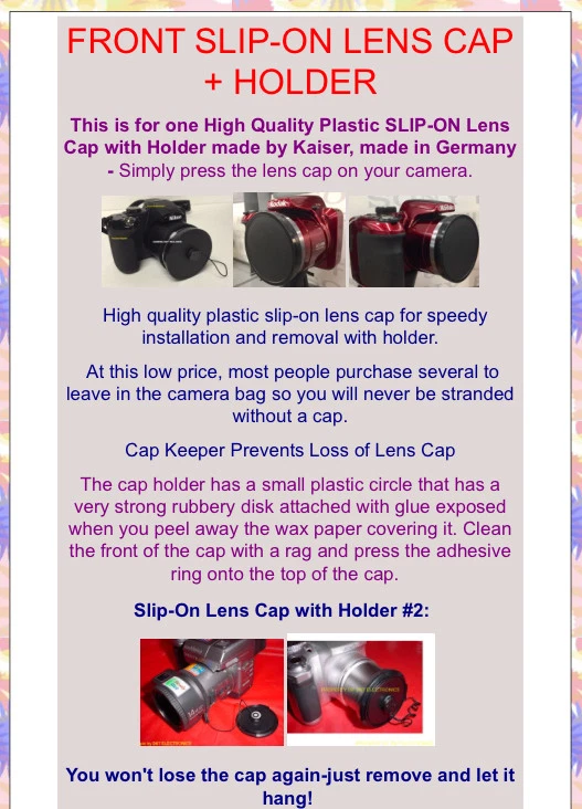 FRONT SLIP-ON LENS CAP to CAMERA FUJI S2950 S2990 S2800 S2700 HD FINEPIX+HOLDER - Image 2 of 4