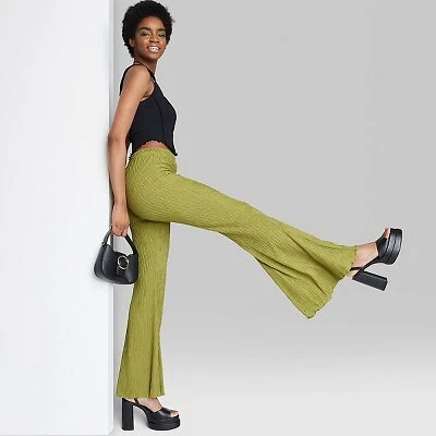 Women's High-Rise Plisse Flare Pants - Wild Fable Green XS