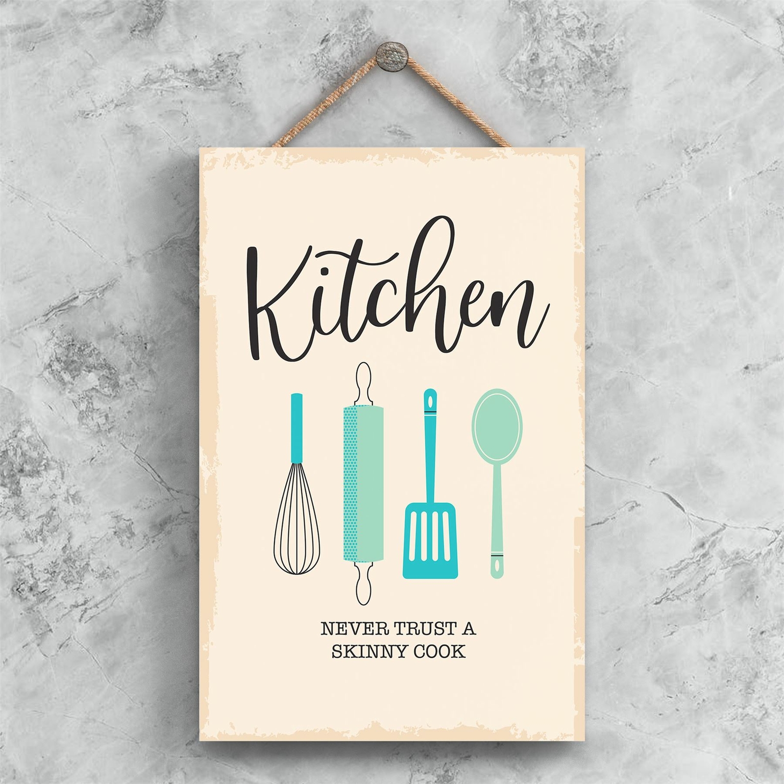 NEVER TRUST A SKINNY COOK MINIMALISTIC ILLUSTRATION KITCHEN ARTWORK  PLAQUE