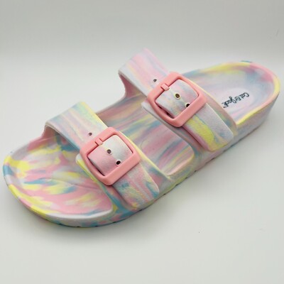Girls' Pastel Tie Dye Slide Sandals Double Buckle EVA Footbed Water Shoes New