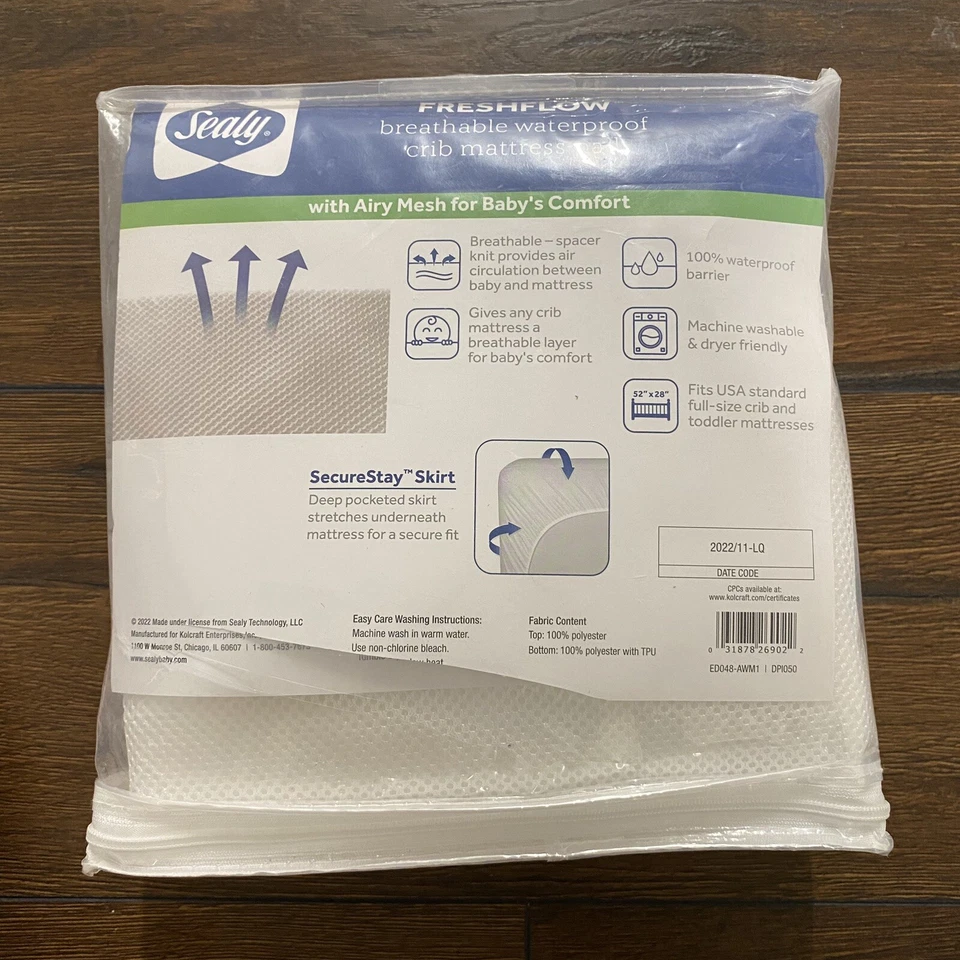 Almohadilla de colchón para cuna de bebé SEALY impermeable protección contra manchas 52"×28" ajustada nueva Foto 2 de 3