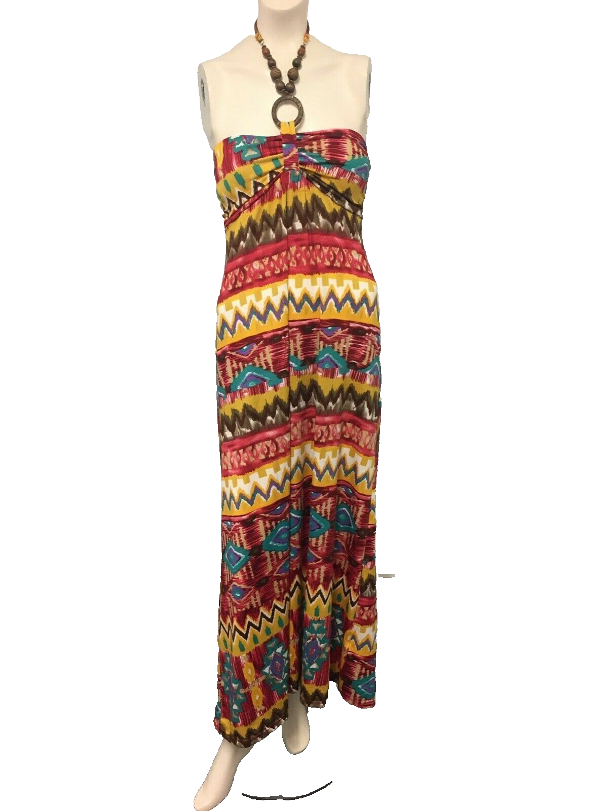 Beaded Halter Neck Crossroads Maxi Dress in Multi-Colored M Stretch Fabric-image