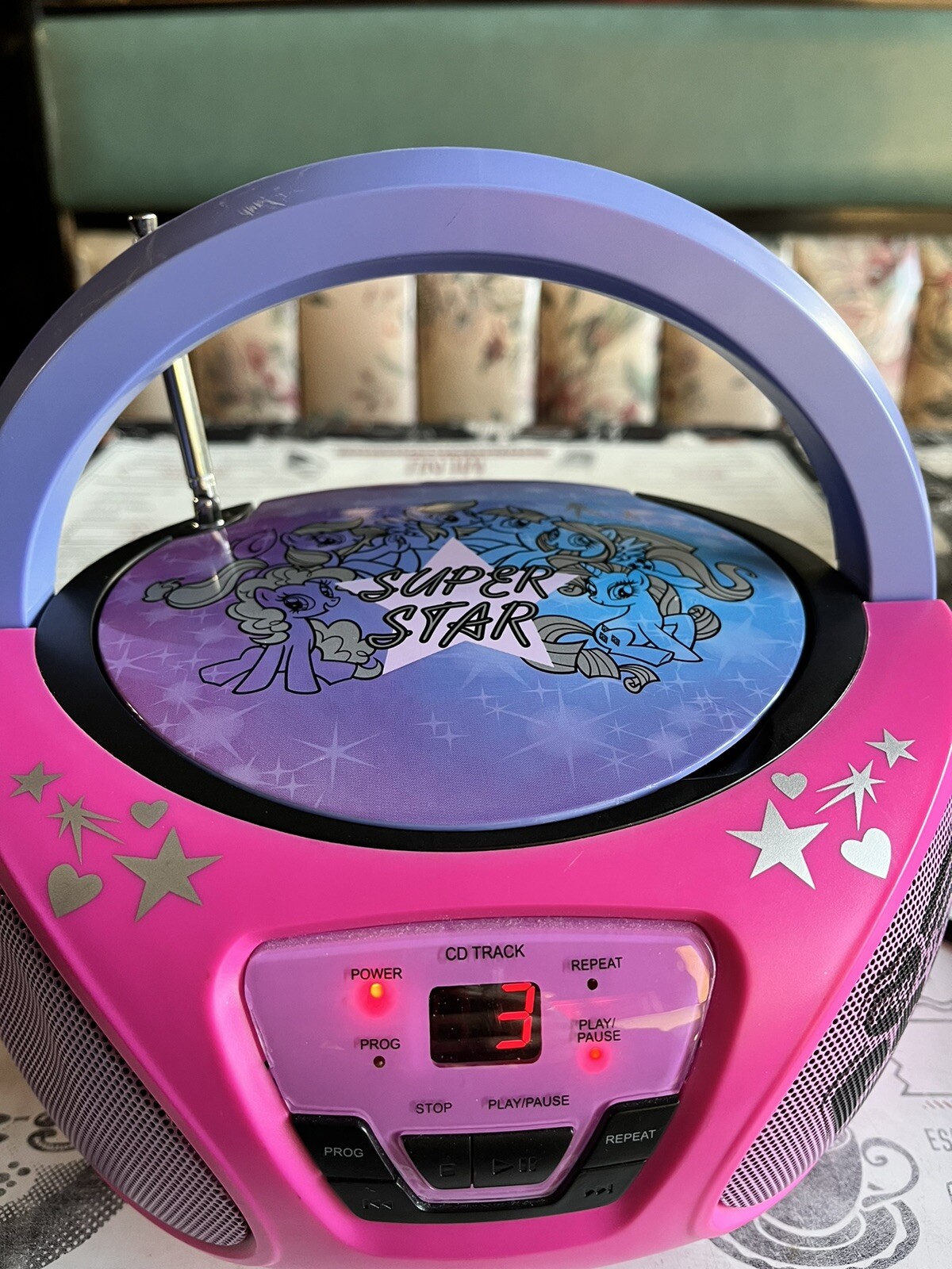 My Little Pony Super Star Purple and Pink Boombox CD Player AM/FM Radio AUX
