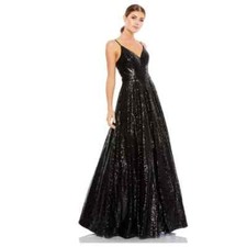 Mac Duggal V Neck Sequined Ball Gown Black 49483
