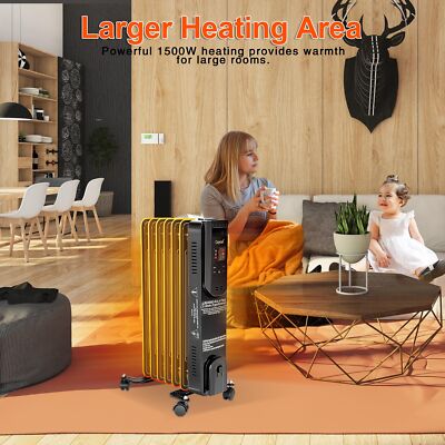 Home Space Oil Filled Radiator Heater w/ Adjustable Thermostat 24H Timer/3 Modes