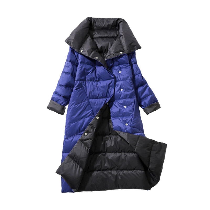Women's Lightweight Warm Duck Down Parka Coat - Double-Sided Casual Long Jacket-image