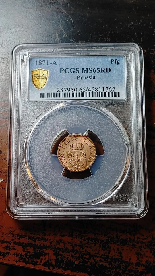 1871 A Prussia Germany 1 Pfennig PCGS MS65 RD Gem Red                       4082 - Image 2 of 4