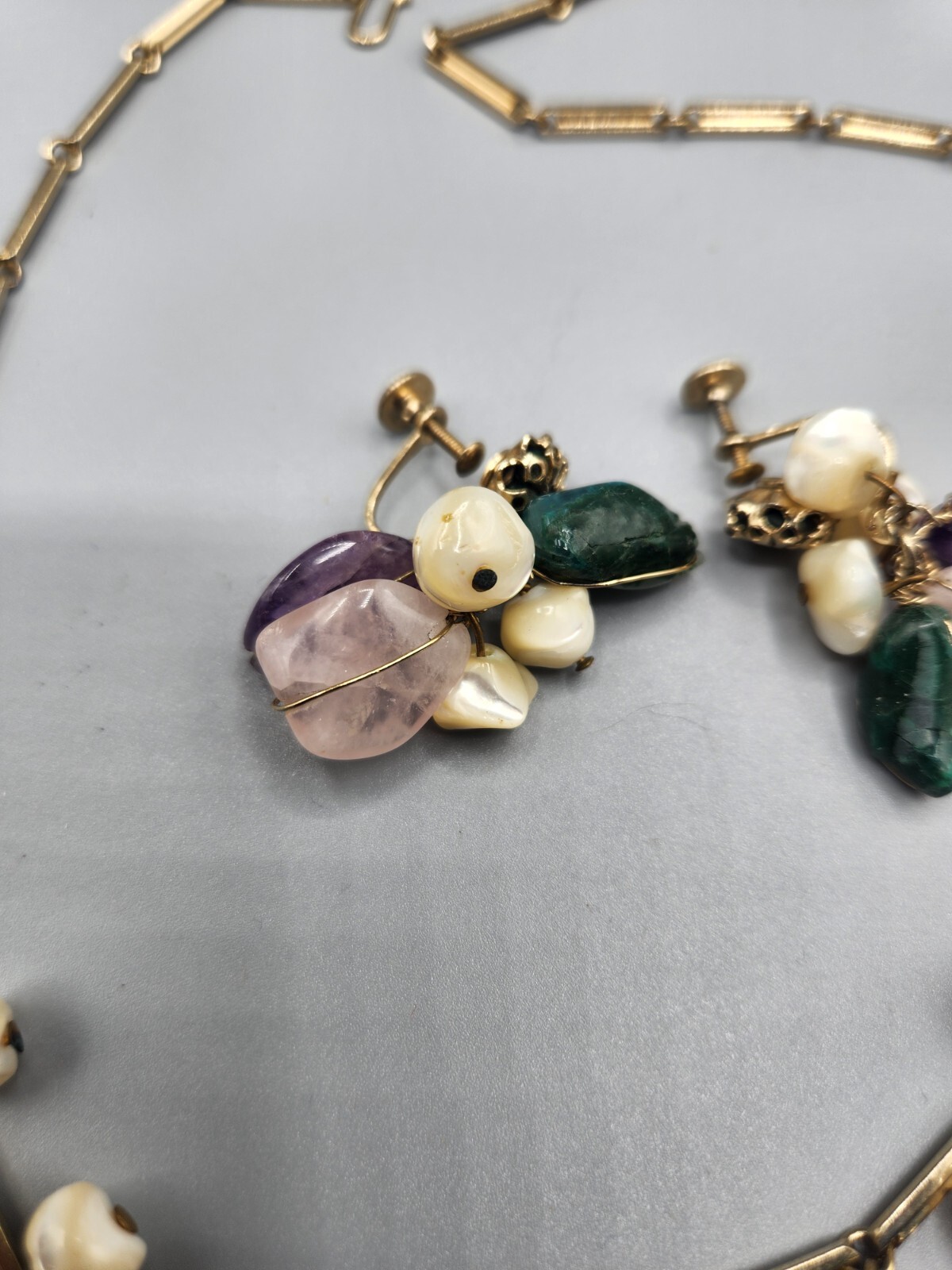 Mixed Assorted Natural Stone Nugget Necklace and … - image 4