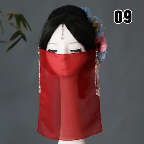 Antique Hanfu Chiffon Veil Hanfu Face Cover W/ Tassel Accessories Sun Protection - Picture 12 of 27
