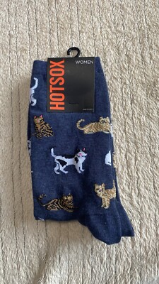 Hot Sox Ladies Cotton Blend Socks Cat Print Blue - NEW