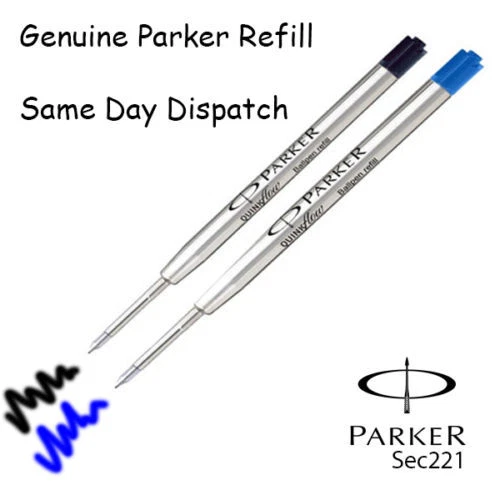 2X GENUINE PARKER BALLPOINT REFILL MEDIUM in BLACK or BLUE