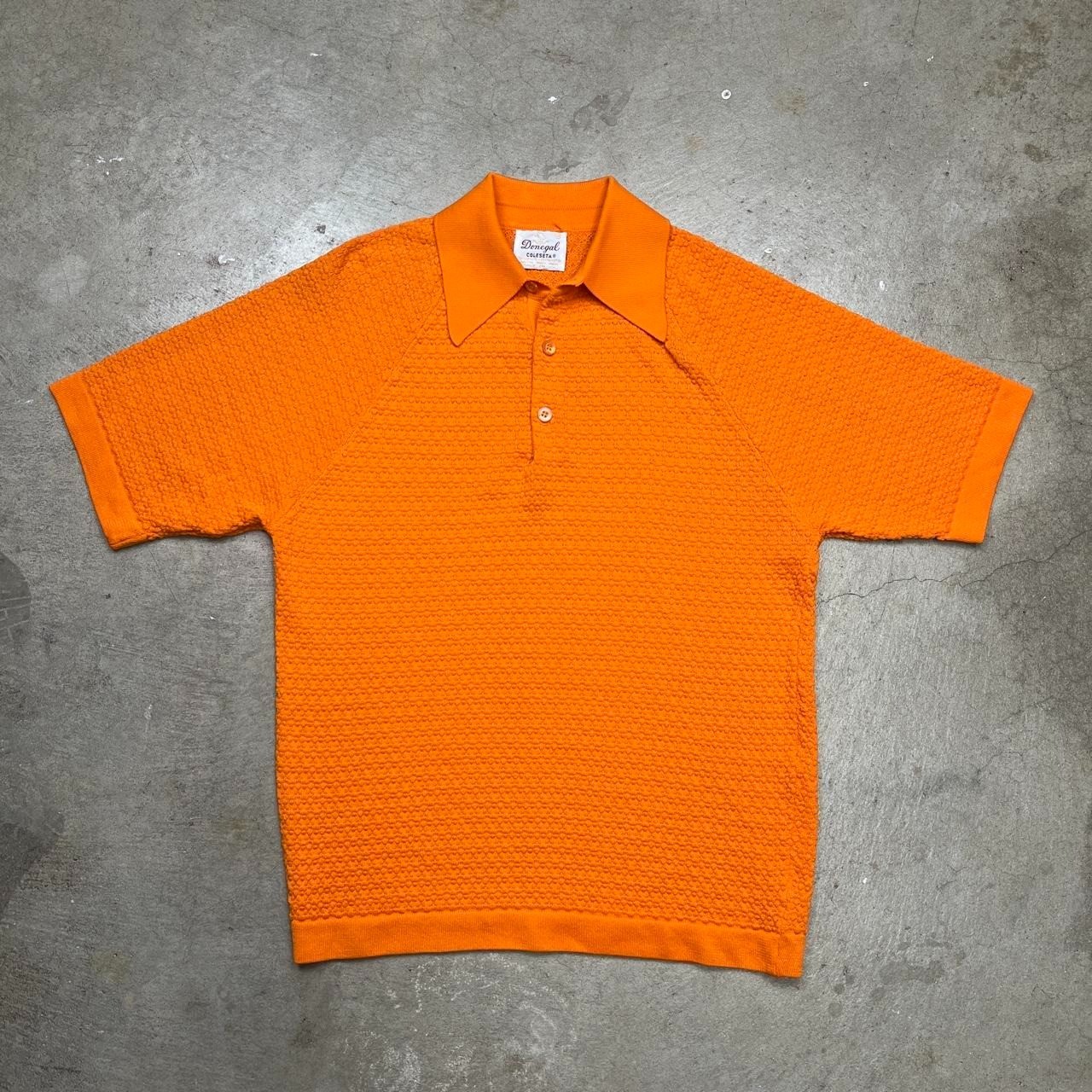 Vintage 70s Donegal Orange Knit Polo Shirt Medium Textured Weave Coleseta