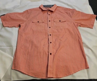 Sean John Shirt Mens 2XL Red White Plaid Long Sleeve Button Up Double Pocket 