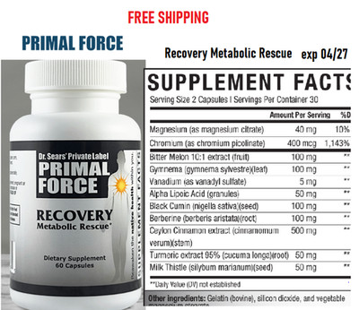 Dr. Sears Primal Force RECOVERY 60 Capsules Metabolic Rescue EXP  2027