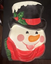 Holiday Time Wall Hanging Snowman Head, Hat & Scarf 21” Tall Light Up Christmas