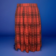 VTG Bill Blass Womens School Girl Red Black Plaid Wool Pleated Skirt Midi Size 6