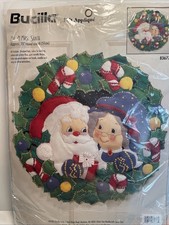 Vintage Bucilla Felt Christmas 20" Wreath Kit Mr  Mrs Santa 83677 1997  Sealed