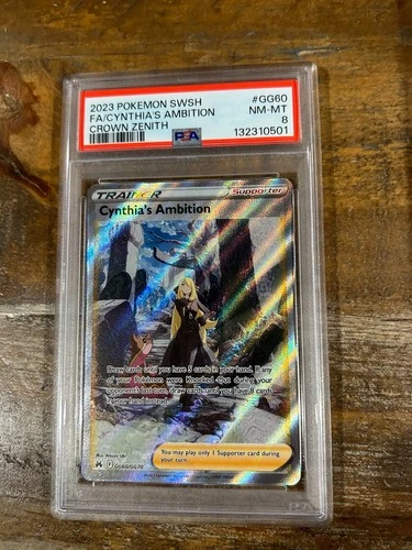 POKEMON 2023 Crown Zenith Full Art Trainer CYNTHIA'S AMBITION #GG60 PSA 8 RARE 3