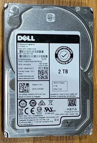 DELL 0VR92X 2TB HDD 7.2K RPM 2.5" 6Gb/s SATA Model: ST2000NX0423 DP/N: 0VR92X