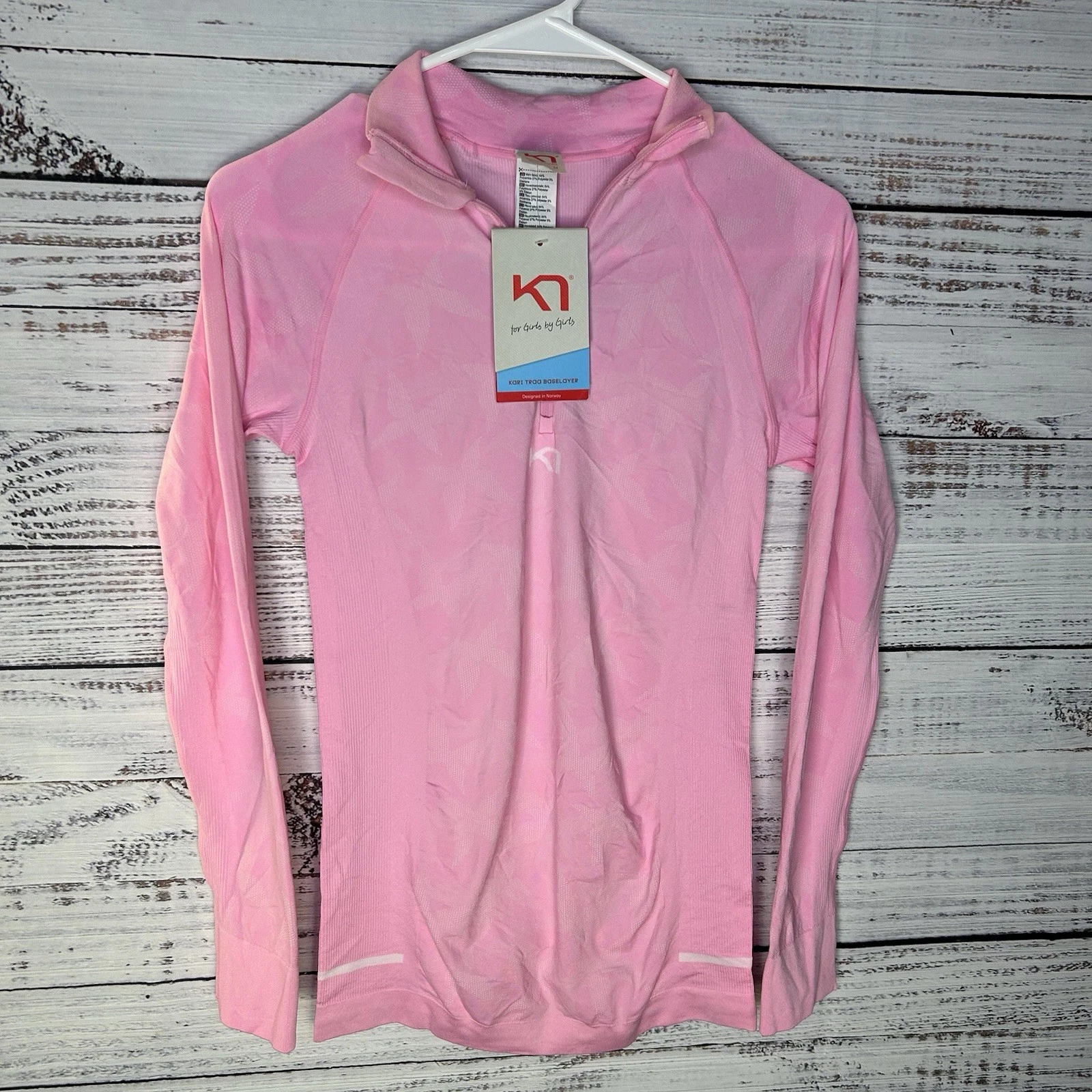 New Kari Traa Butterfly Base Layer Top Half 1/2 Zip Pullover Pink Women’s Medium