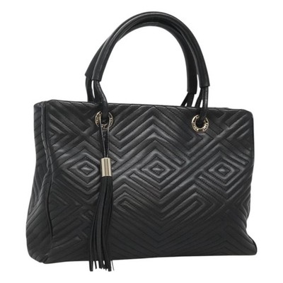 BALLY Hand Bag Leather Black Gold Auth MX364