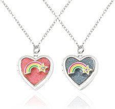 Best Friend Necklaces for 2 Girls Sisters Rainbow Heart Locket Necklace Set for
