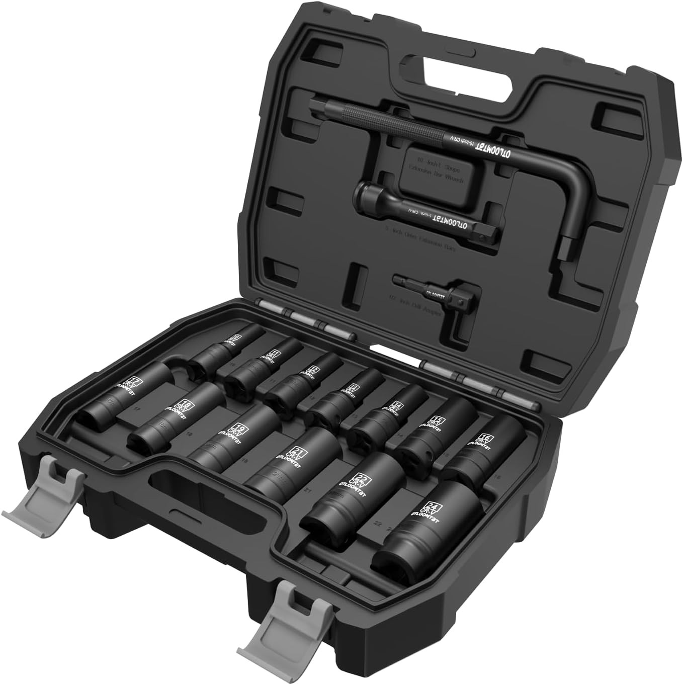 16PCS 1/2 In Drive Thicker Impact Socket Set, High One Size, Ferrous