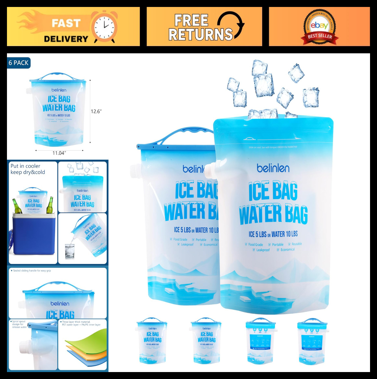S - 5lb Ice Cube Bags With Sealed Handle
