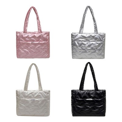 Toted Bag Quilted Shoulder Bag with Zipper Puffer Toted Work Bag for Travel