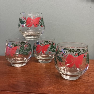 Libbey Glass Christmas Holly Berry Ivy Now Set 4 Roly Poly Old Fashioned