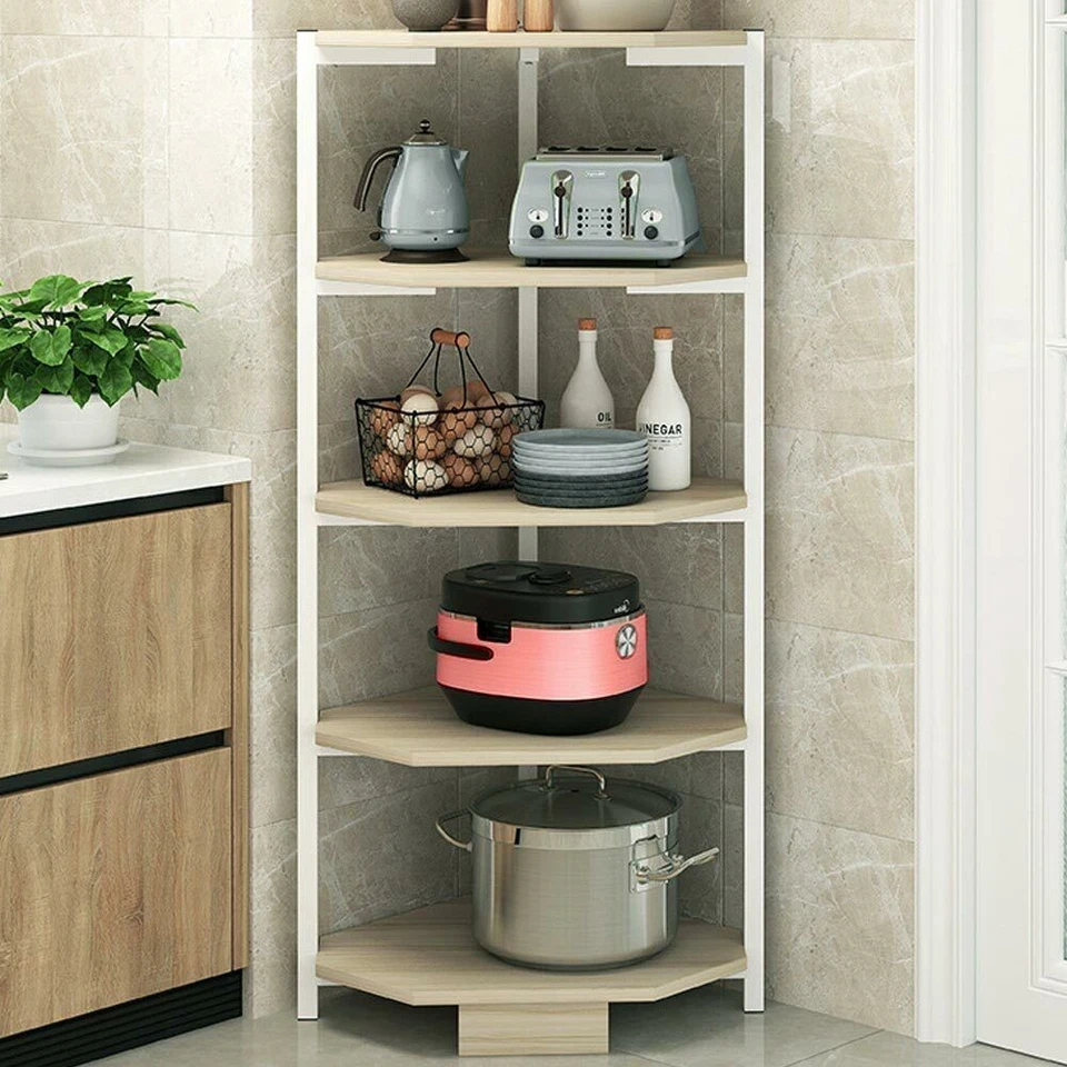 Scaffale Angolare 5 Ripiani Metallo Legno Libreria Angolo Multiuso 40x120 Bianco - Immagine 2 di 4