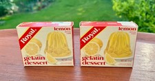 2 Vintage ROYAL LEMON GELATIN DESSERT, Sealed Boxes, Prop House Film TV, Advert