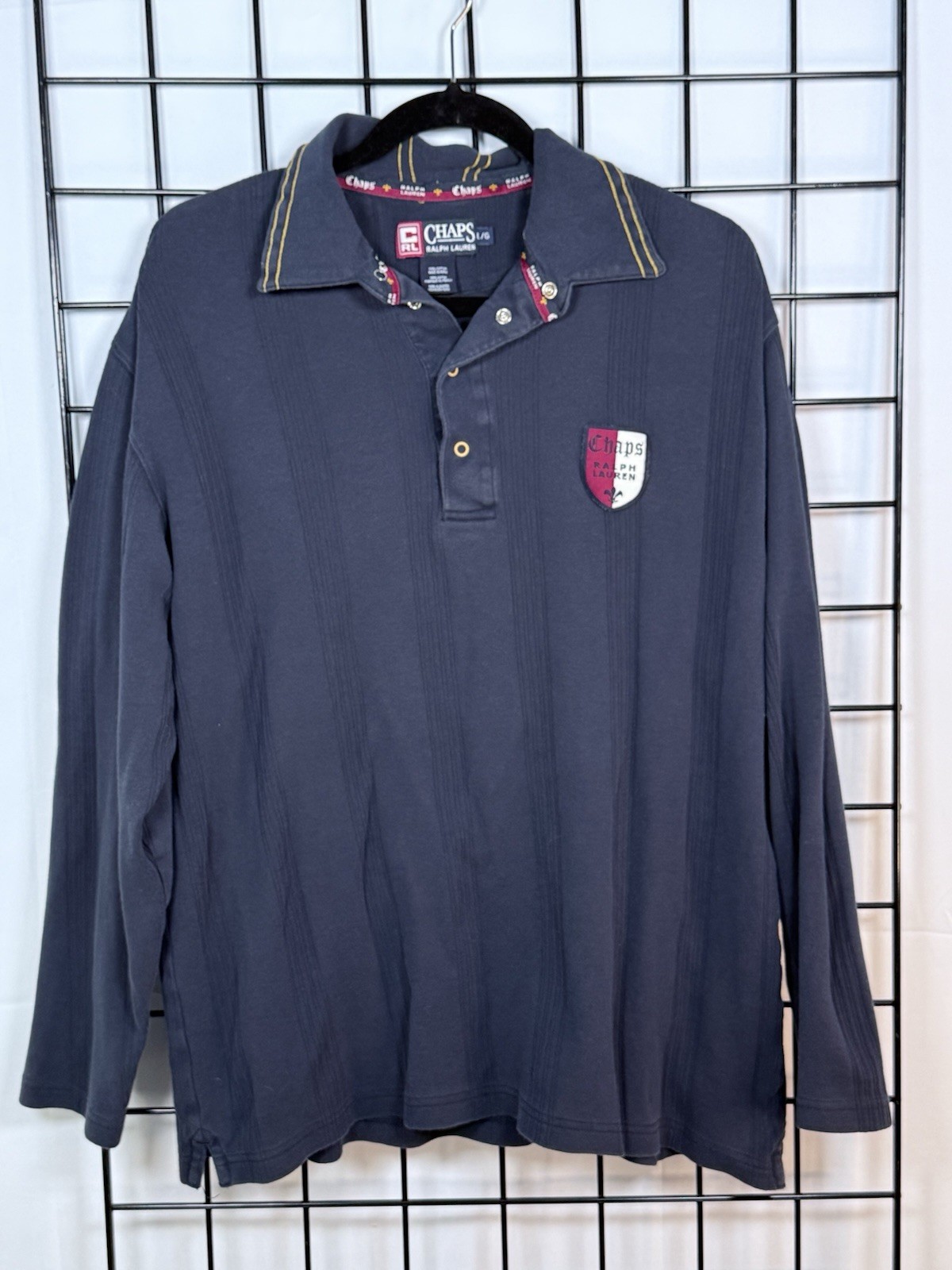 Vintage Chaps Ralph Lauren Rugby Shirt Mens L Blue Crest Streetwear Preppy