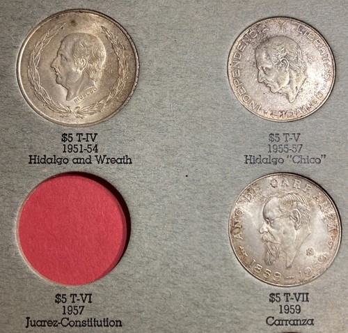 1953, 1957 & 1959 Mexico 5 Silver Pesos  Coin Collection