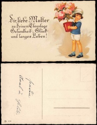 Ansichtskarte  Glückwunsch - Muttertag Kind mit Blumen 1928