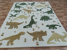 8x10 Handmade Wool Kids Dinosaur Rug Beige Area Rug for Nursery Bedroom Playroom
